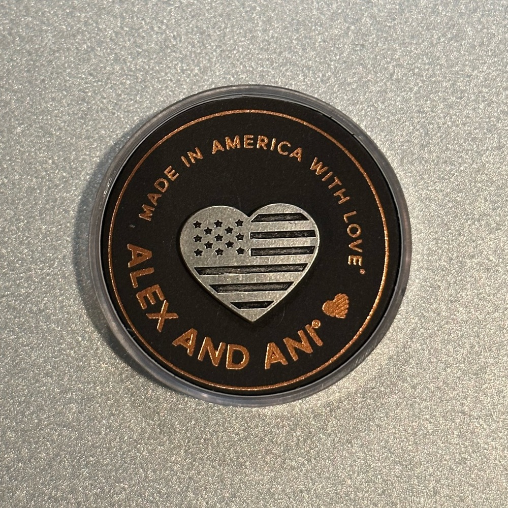 NWT Alex and Ani Heart Flag Pin Rafaelian Silver Finish New American Flag